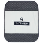 Baby Boys White & Navy Logo Blanket, 1, hi-res